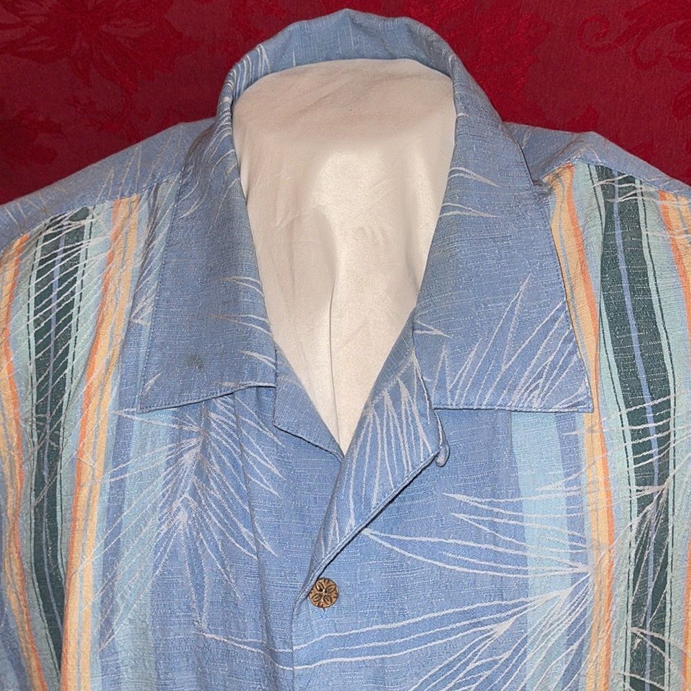 Tommy Bahama Mens 100% Silk Blue and stripe Button Down Short Sleeve Shirt‎ XXL